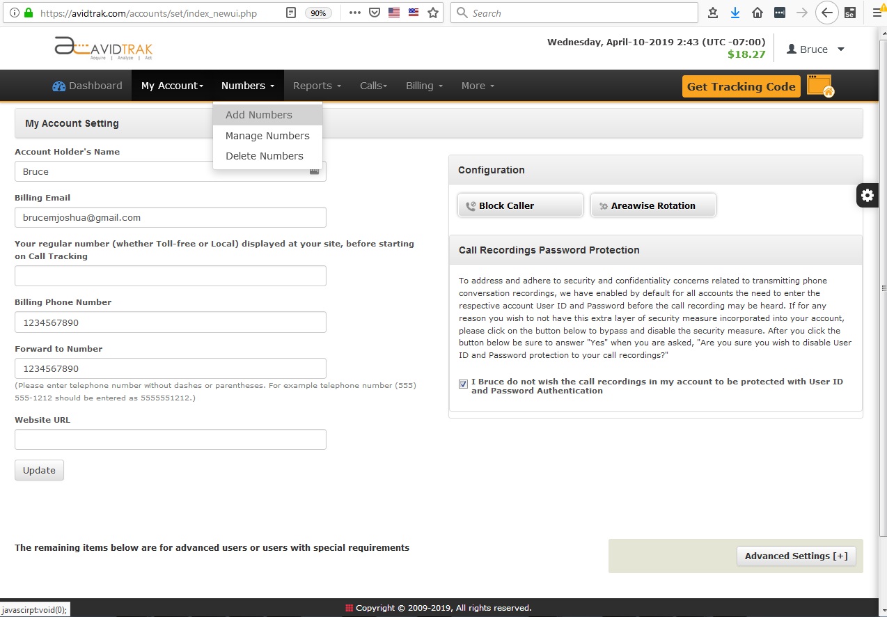 AvidTrak User Interface Lite Number Purchase